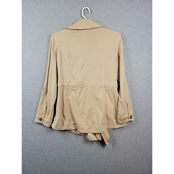 Masseys Flounce Neck Anorak Khaki LS Lightweight Tie Front Jacket Womens Plus 1X - Picture 6 of 11